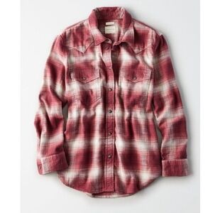 Plaid Button-Up Shirt in Red and White